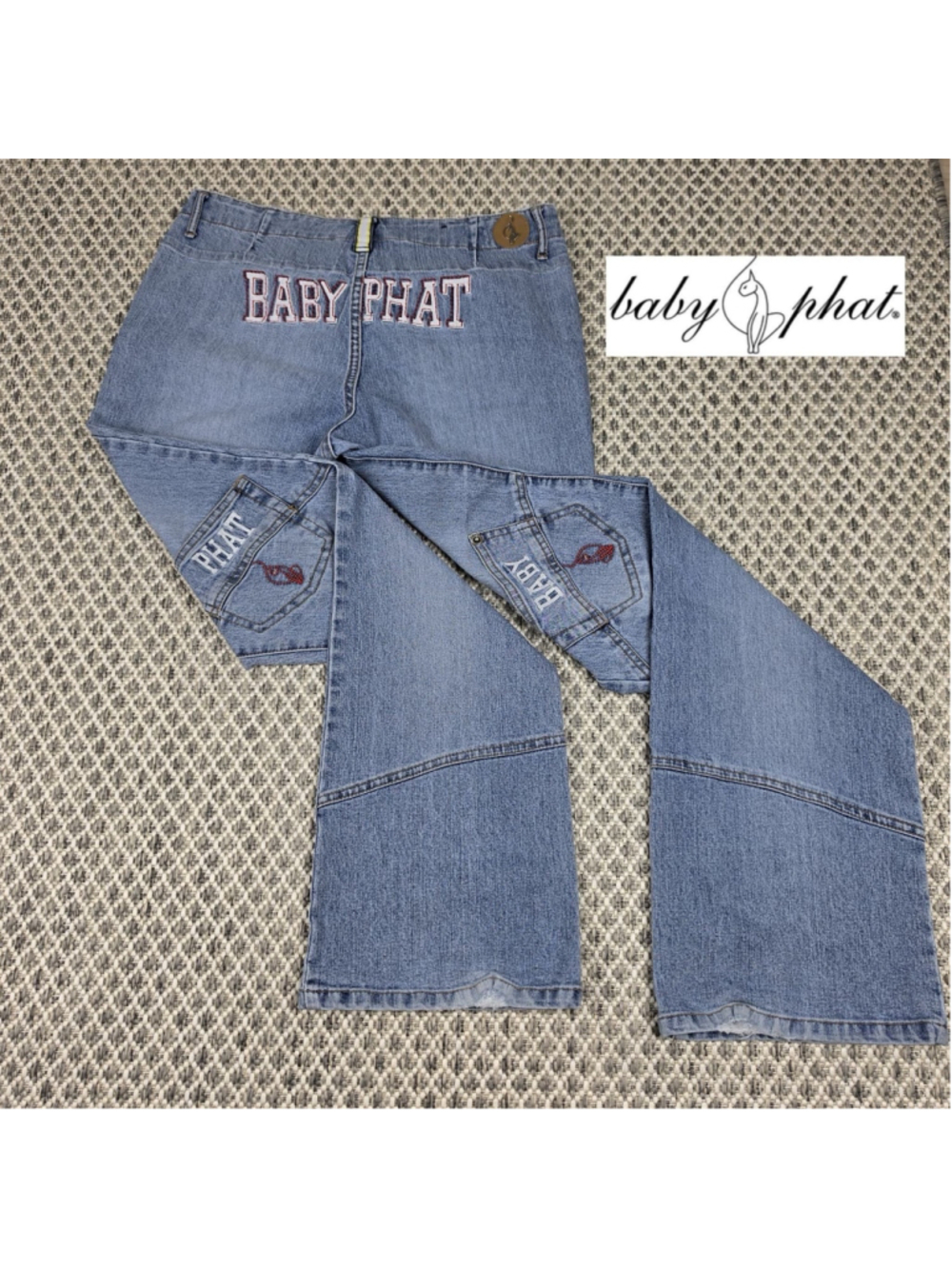 Baby Phat Y2K Embroidered Wide Leg Jeans Womens 11 Blue Baggy Flare